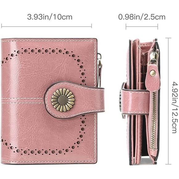 Small Womens Wallet Leather Bifold Card Holder RFID Blocking Zipper Coin Pocket - Picture 4 of 6